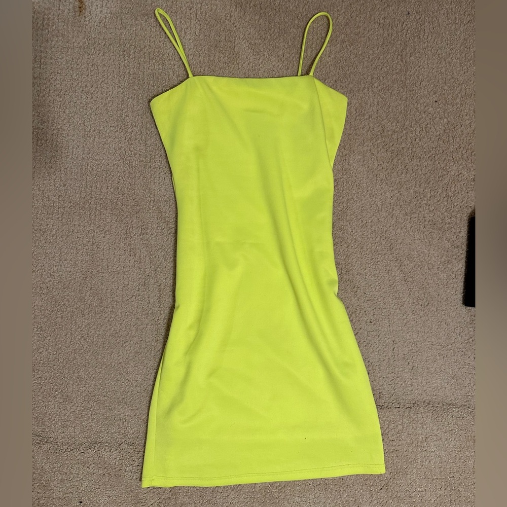 neon, yellow, bodycon mini dress